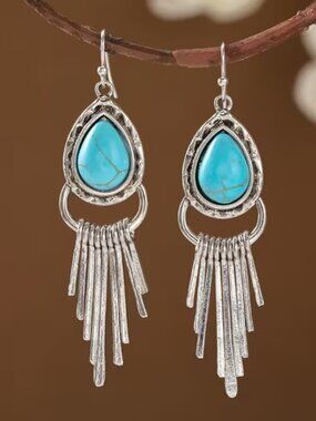 14K White Gold Womens Hanging Turquoise Dangle Drop Earrings 14 K Silver Jewelry
